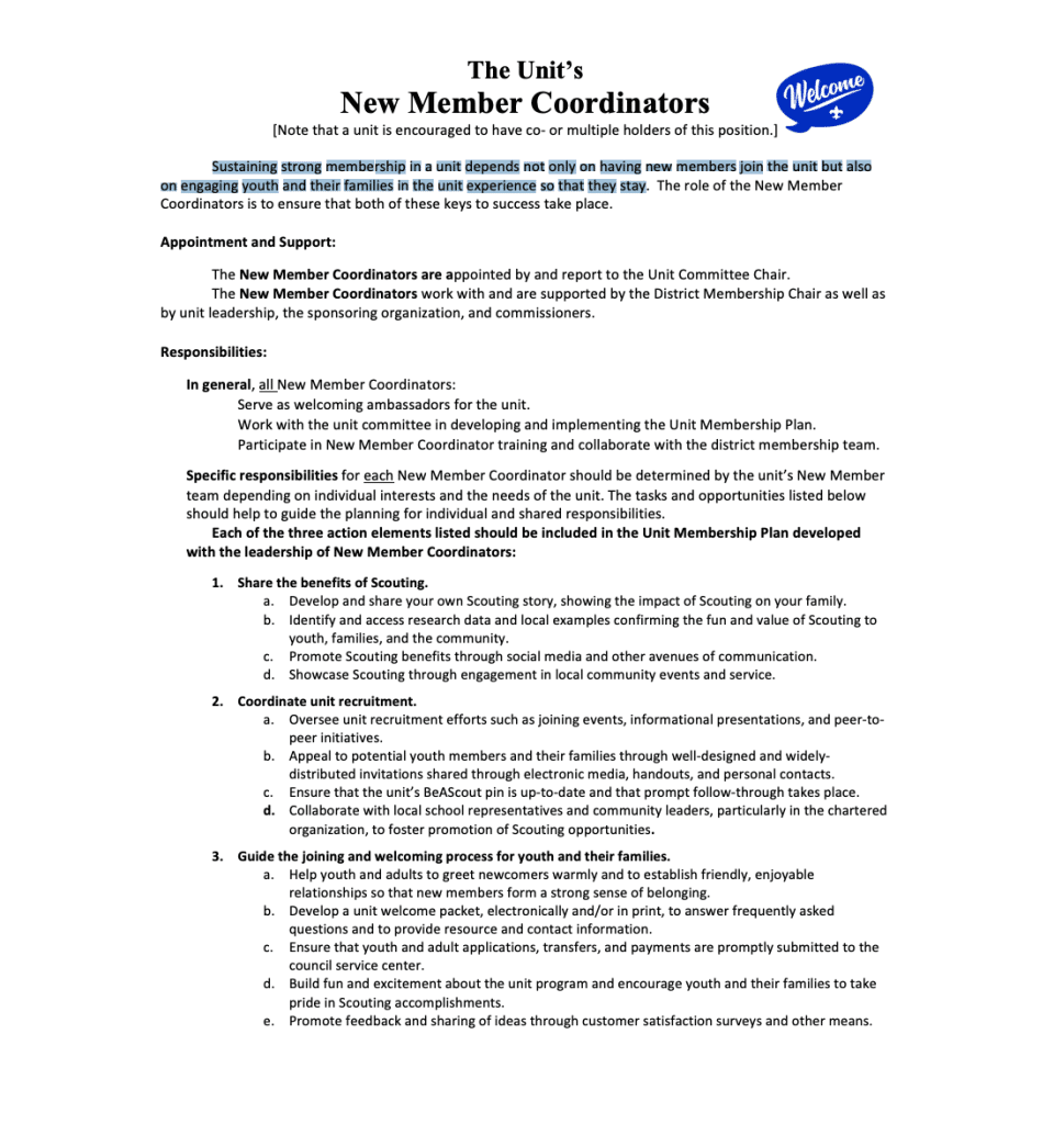 New Member Coordinator Job Description