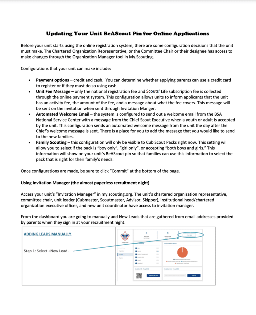 Updating Your BeAScout Pin to Accept Online Applications