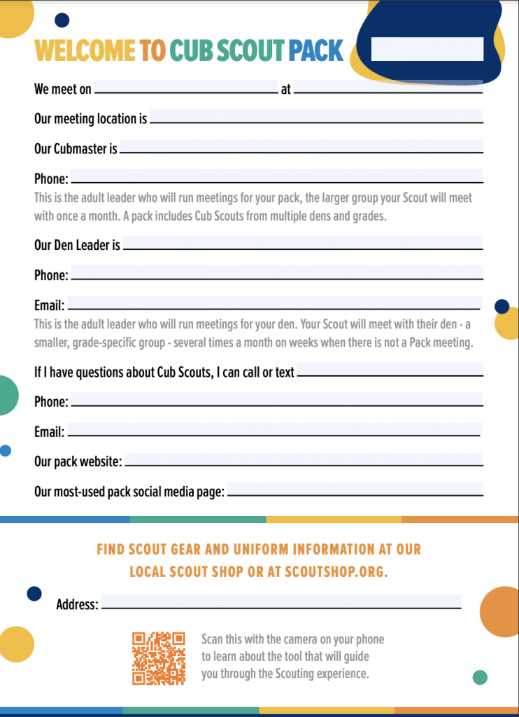 About My Pack Info Sheet